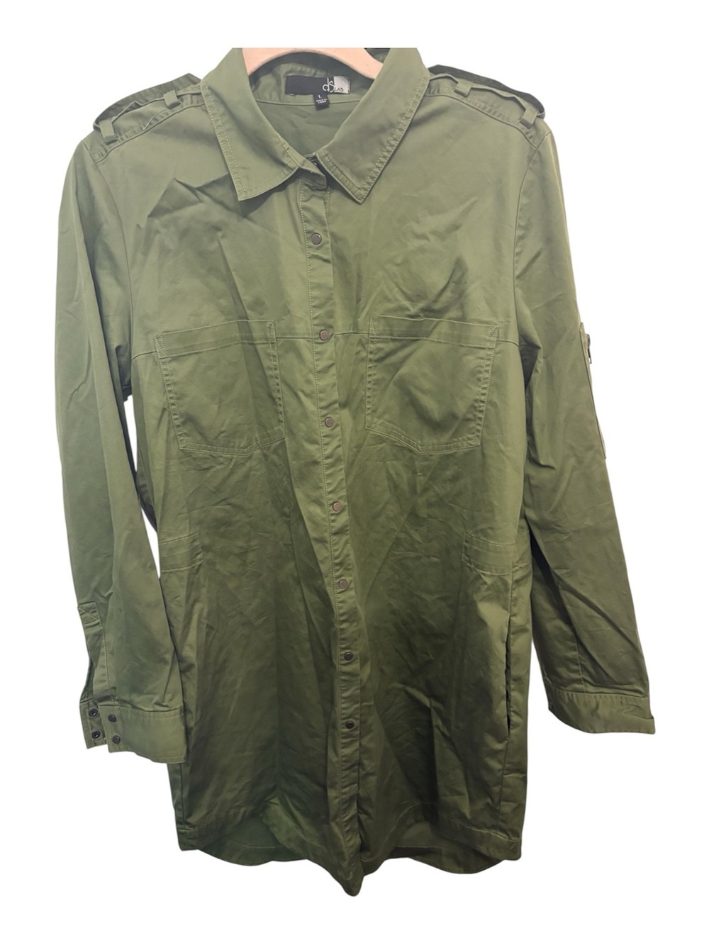 Olive Green Longline Button-Up Shirt - Women's